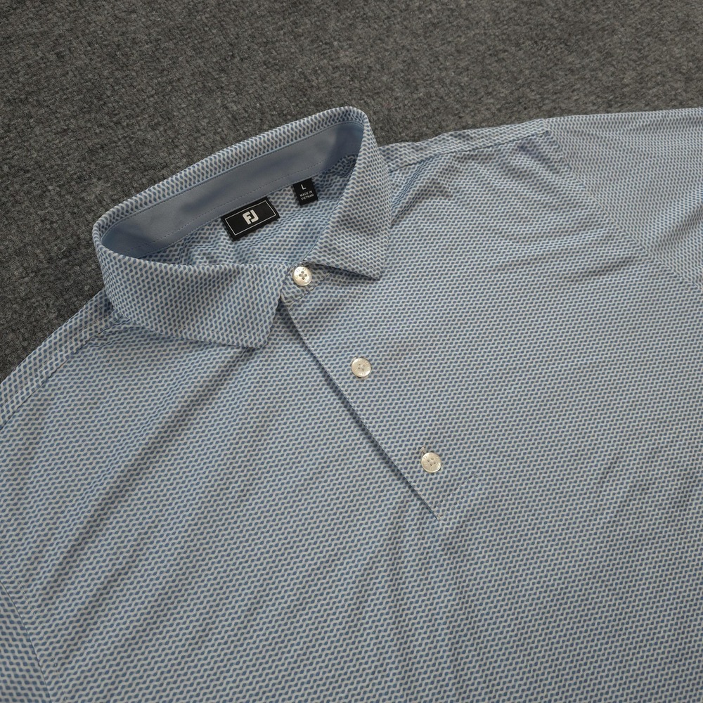 FootJoy Polo Shirt Mens Large Blue Wave Print Golf Performance Stretch Tech